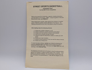 Epyx Street Sports Basketball, Command Card