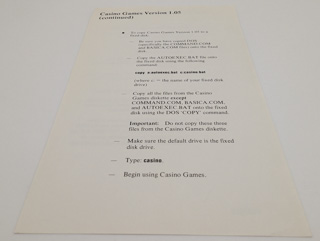 IBM Casino Games, Manual